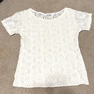 Ellen Ashley White Lace Crewneck Blouse Size XL